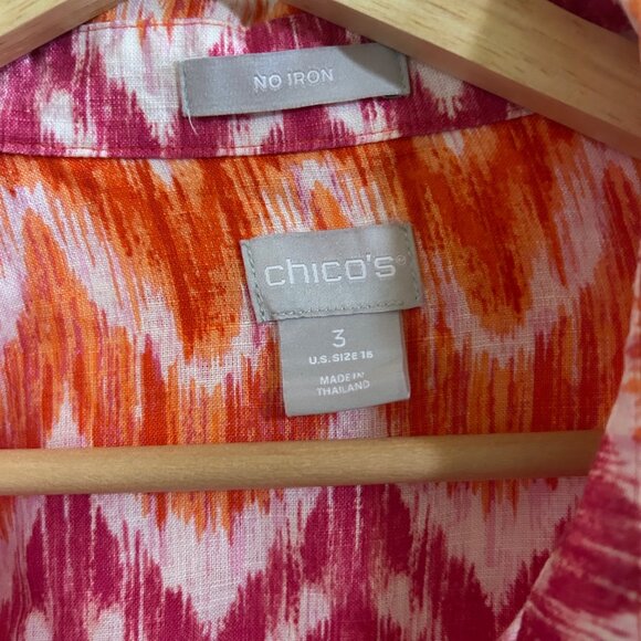 CHICO'S Womens Multicolor Linen Tunic Long Sleeve No Iron Shirt Dress SZ3/US XL - Picture 6 of 7